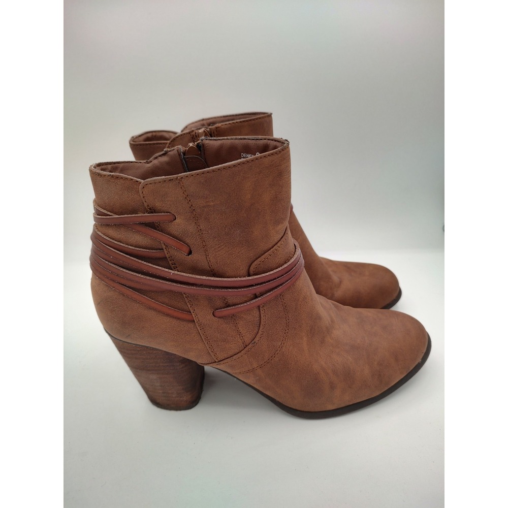 Madden Girl Darla Side Zip Brown Ankle Booties‎ with block heel  Size 9M